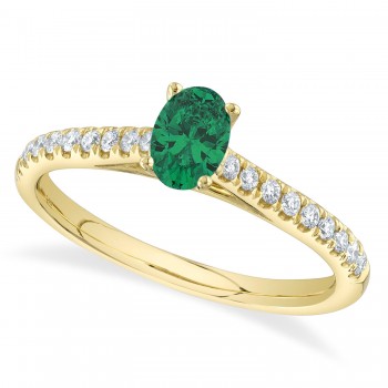 Oval Emerald Solitaire & Diamond Engagement Ring 14K Yellow Gold (0.54ct)