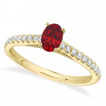 Oval Ruby Solitaire & Diamond Engagement Ring 14K Yellow Gold (0.69ct)