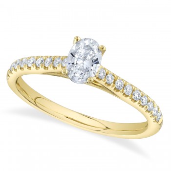Oval Solitaire & Diamond Accent Engagement Ring 14K Yellow Gold (0.59ct)