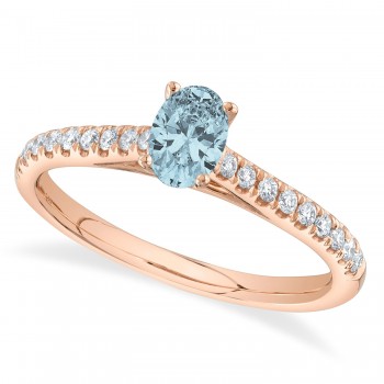 Oval Aquamarine Solitaire & Diamond Engagement Ring 14K Rose Gold (0.51ct)