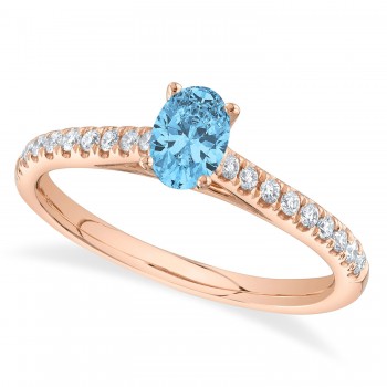 Oval Blue Topaz Solitaire w/Accented Diamond Engagement Ring 14K Rose Gold (0.49ct)