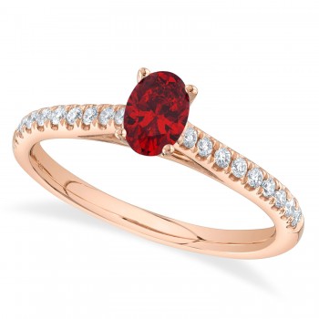 Oval Ruby Solitaire & Diamond Engagement Ring 14K Rose Gold (0.69ct)