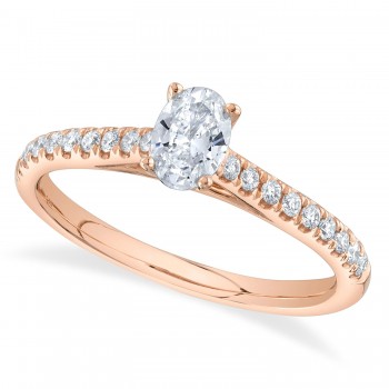Oval Solitaire & Diamond Accent Engagement Ring 14K Rose Gold (0.59ct)