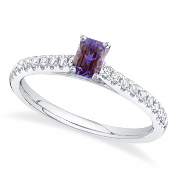 Emerald-Cut Alexandrite & Diamond Engagement Ring 14K White Gold (1.00ct)