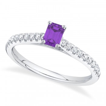 Emerald-Cut Amethyst & Diamond Engagement Ring 14K White Gold (0.74ct)
