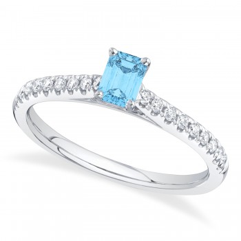 Emerald-Cut Blue Topaz Engagement Ring 14K White Gold (0.89ct)