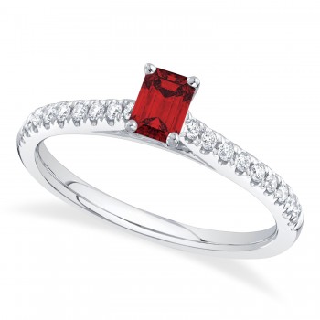 Emerald Cut Ruby & Diamond Engagement Ring 14K White Gold (0.89ct)