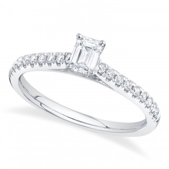 Emerald Cut Diamond Solitaire Engagement Ring 14K White Gold (0.59ct)