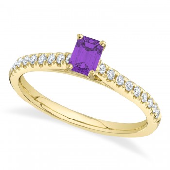 Emerald-Cut Amethyst & Diamond Engagement Ring 14K Yellow Gold (0.74ct)