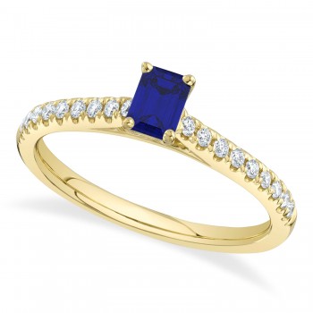 Emerald Cut Blue Sapphire & Diamond Engagement Ring 14K Yellow Gold (0.94ct)