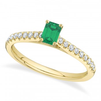 Emerald  & Diamond Accented Engagement Ring 14K Yellow Gold (0.75ct)