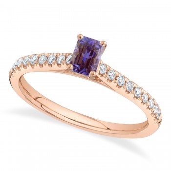 Emerald-Cut Alexandrite & Diamond Engagement Ring 14K Rose Gold (1.00ct)