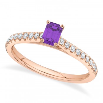 Emerald-Cut Amethyst & Diamond Engagement Ring 14K Rose Gold (0.74ct)