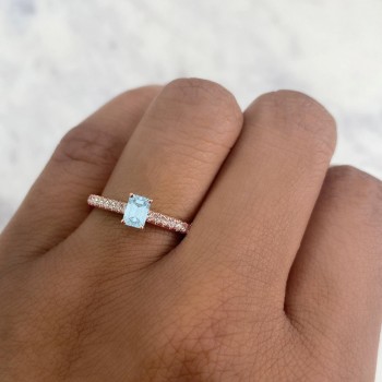 Emerald-Cut Aquamarine & Diamond Engagement Ring 14K Rose Gold (0.69ct)