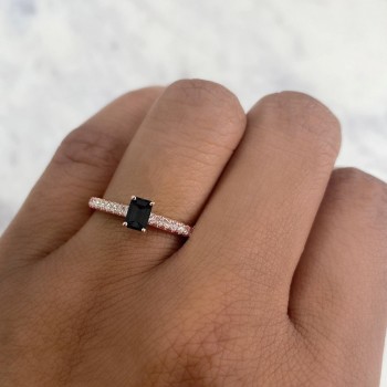 Emerald-Cut Black Diamond Engagement Ring 14K Rose Gold (0.59ct)
