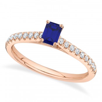 Emerald Cut Blue Sapphire & Diamond Engagement Ring 14K Rose Gold (0.94ct)