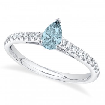 Pear Aquamarine Solitaire & Diamond Engagement Ring 14K White Gold (0.54ct)