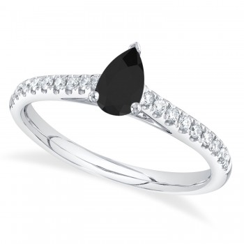 Pear Black Diamond Solitaire Engagement Ring 14K White Gold (0.59ct)