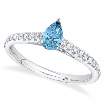 Pear Blue Topaz Solitaire & Diamond Engagement Ring 14K White Gold (0.69ct)