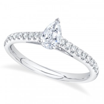 Pear Diamond Solitaire Engagement Ring 14K White Gold (0.59ct)
