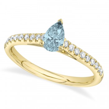 Pear Aquamarine Solitaire & Diamond Engagement Ring 14K Yellow Gold (0.54ct)