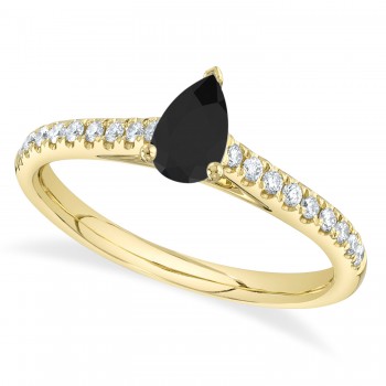Pear Black Diamond Solitaire Engagement Ring 14K Yellow Gold (0.59ct)