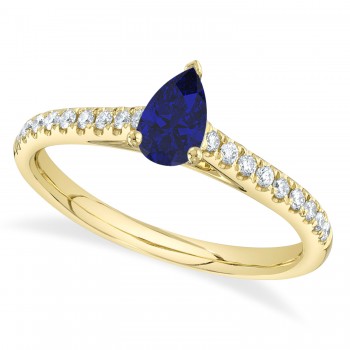 Pear Blue Sapphire Solitaire & Diamond Engagement Ring 14K Yellow Gold (0.64ct)