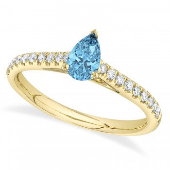 Pear Blue Topaz Solitaire & Diamond Engagement Ring 14K Yellow Gold (0.69ct)