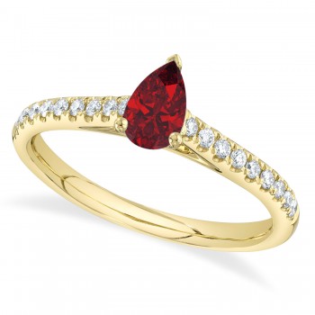Pear Ruby Solitaire & Diamond Engagement Ring 14K Yellow Gold (0.68ct)