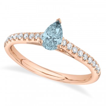 Pear Aquamarine Solitaire & Diamond Engagement Ring 14K Rose Gold (0.54ct)