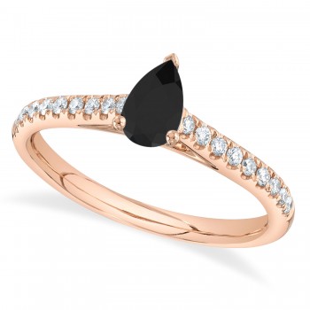 Pear Black Diamond Solitaire Engagement Ring 14K Rose Gold (0.59ct)