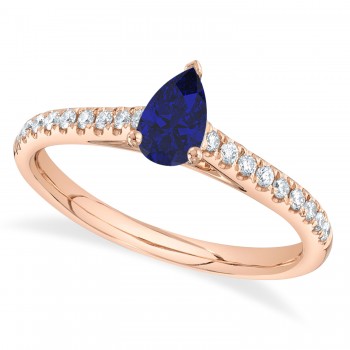 Pear Blue Sapphire Solitaire & Diamond Engagement Ring 14K Rose Gold (0.64ct)
