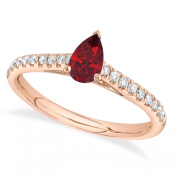 Pear Ruby Solitaire & Diamond Engagement Ring 14K Rose Gold (0.68ct)