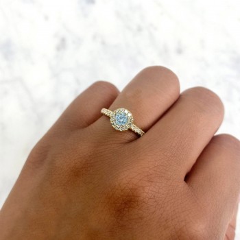 Round Aquamarine Solitaire & Diamond Engagement Ring 14K Yellow Gold (0.56ct)