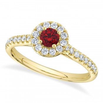 Round Ruby Solitaire & Diamond Engagement Ring 14K Yellow Gold (0.67ct)