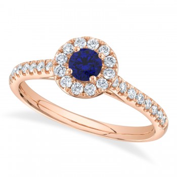 Round Blue Sapphire Solitaire & Diamond Engagement Ring 14K Rose Gold (0.67ct)
