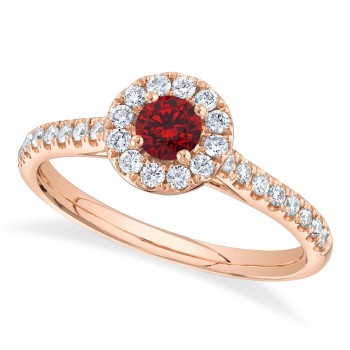 Round Ruby Solitaire & Diamond Engagement Ring 14K Rose Gold (0.67ct)