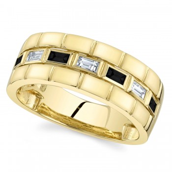 Baguette Lab Grown Black & White Diamond Mens Wedding Ring Band 14K Yellow Gold (0.50ct)