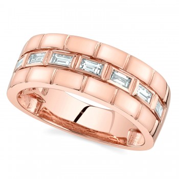 Baguette Lab Grown Diamond Mens Wedding Ring Band 14K Rose Gold (0.50ct)