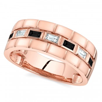 Baguette Lab Grown Black & White Diamond Mens Wedding Ring Band 14K Rose Gold (0.50ct)
