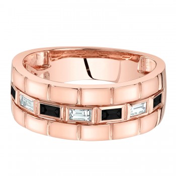 Baguette Lab Grown Black & White Diamond Mens Wedding Ring Band 14K Rose Gold (0.50ct)