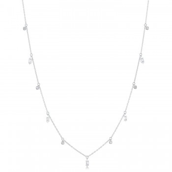Diamond Baguette Bezel Dangle Pendant Necklace 14K White Gold (0.38ct)