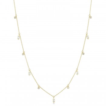 Diamond Baguette Bezel Dangle Pendant Necklace 14K Yellow Gold (0.38ct)