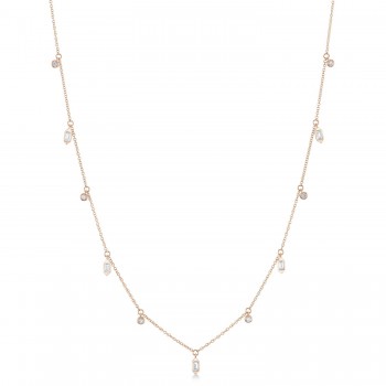 Diamond Baguette Bezel Dangle Pendant Necklace 14K Rose Gold (0.38ct)