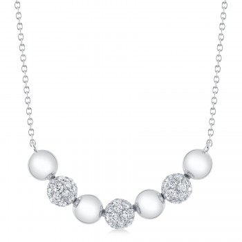 Diamond Circle Ball Bead Pendant Necklace 14K White Gold (0.80ct)