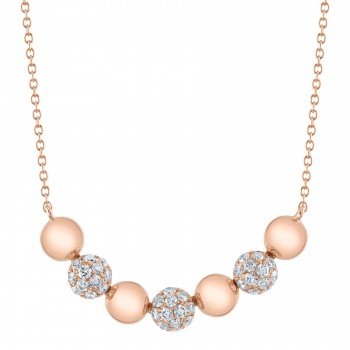 Diamond Circle Ball Bead Pendant Necklace 14K Rose Gold (0.80ct)