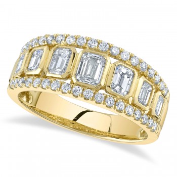Diamond Emerald Cut Bezel Setting Ring Band in 14K Yellow Gold (1.55ct)