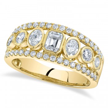 Diamond Emerald & Round Bezel Setting Wedding Ring 14K Yellow Gold(1.25ct)