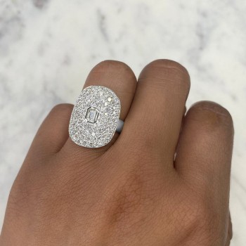 Lab-Grown Emerald Diamond Halo Cigar Cocktail Ring 14K White Gold (2.20ct)