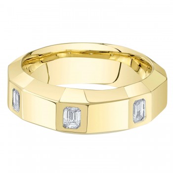 Emerald Cut Diamond Mens Wedding Ring Band 14K Yellow Gold (0.44ct)